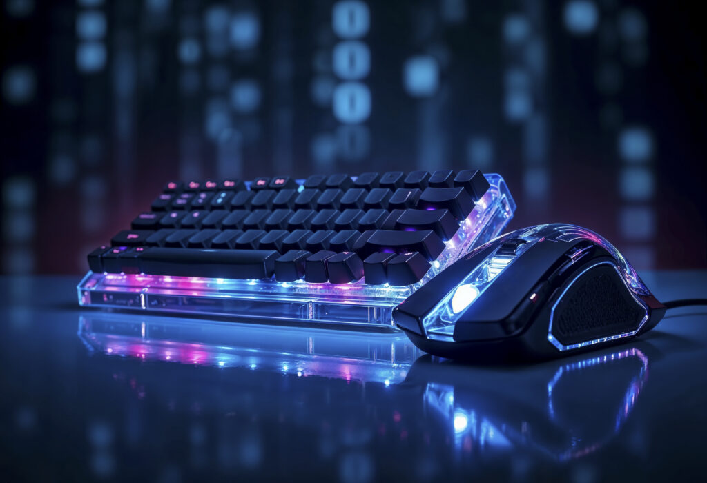 LED gaming keyboard and gaming mouse setup