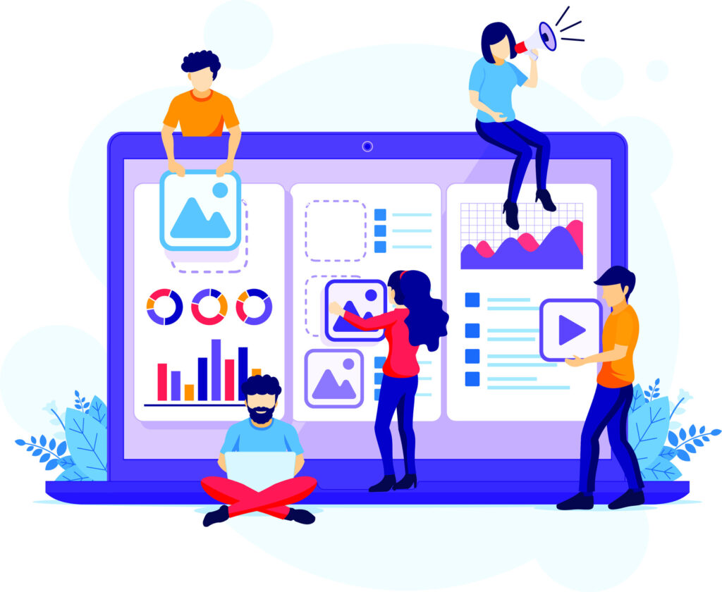 Marketing experts working on analytics dashboard