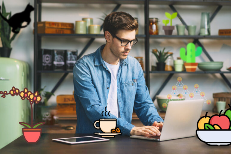 A person working on a laptop in a modern workspace